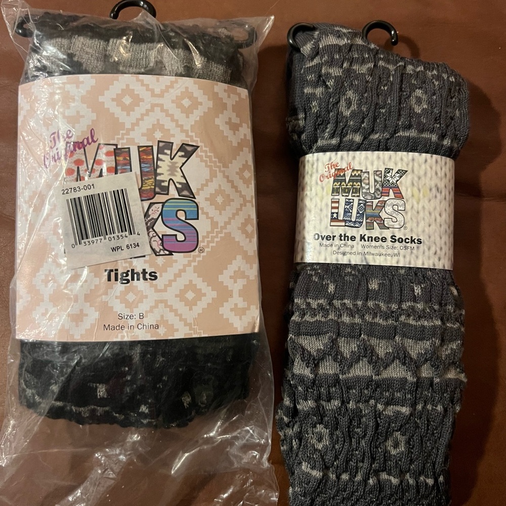Muk Luks Black and Gray Over the Knee Socks & Tights